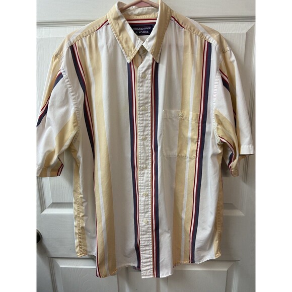 Roundtree & Yorke Shirt Mens Large Yellow Button Down Short Sleeved Striped - Picture 6 of 6